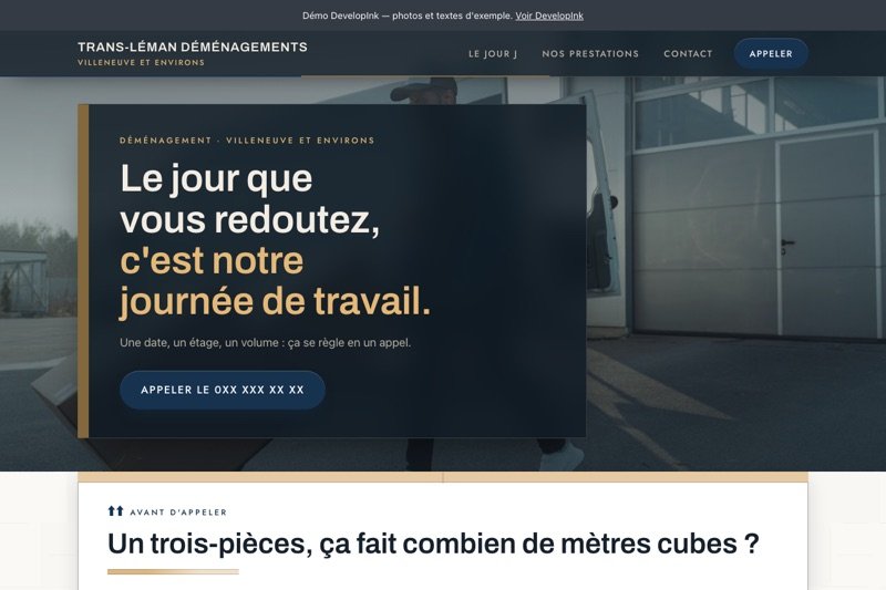 Aperçu du site d'exemple — Déménagement