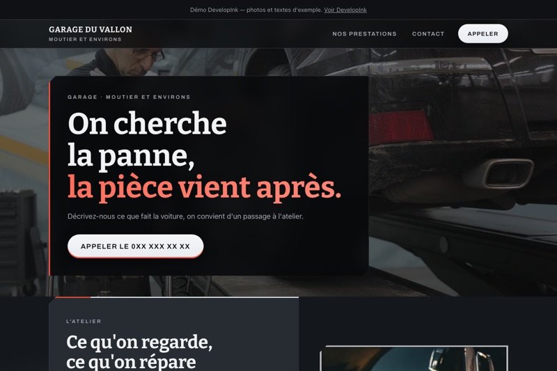 Aperçu du site d'exemple — Garage