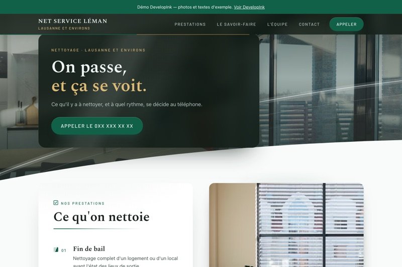 Aperçu du site d'exemple de nettoyage